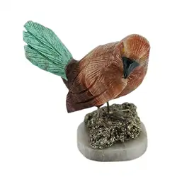 1000004605 Gravure oiseau (roitelet), calcite, chrysocolle, 10cm | Marco Schreier