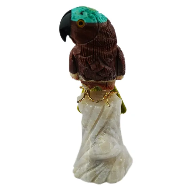 Gravur Vogel (Papagei), Calcit, Chrysocoll, Serpentin, 13cm | Marco Schreier