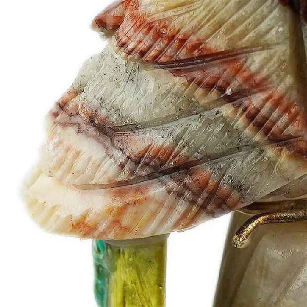 Gravur Vogel (Papagei), Calcit, Chrysocoll, Serpentin, 13cm | Marco Schreier