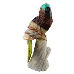1000004610 Pájaro grabado (loro), calcita, crisocola, Serpentina, 13cm | Marco Schreier