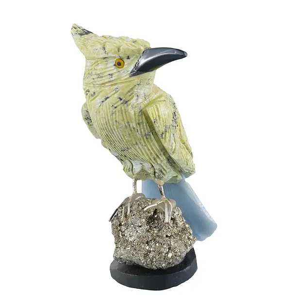 Engraved bird (green kingfisher) Serpentine, 10cm | Marco Schreier