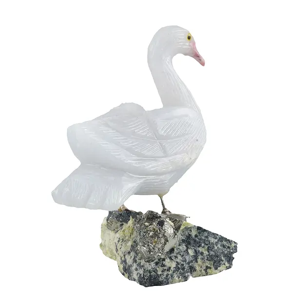 Gravure oiseau (cygne), Calcite (blanche), 10cm | Marco Schreier