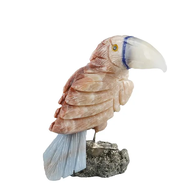 Uccello inciso (tucano), calcite, 8,2 cm | grossista gemme e pietre curative