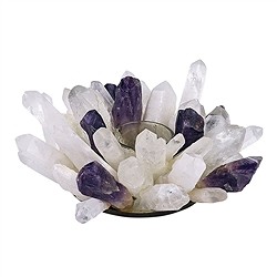 1000005015 Tealight Rock Crystal and Amethyst | wholesaler gems, healing stones & jewelry