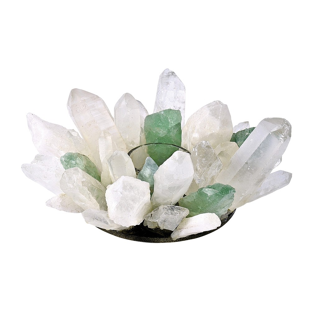 Tealight Rock Crystal and Fluorite (green) | wholesaler gems &amp; healing stones