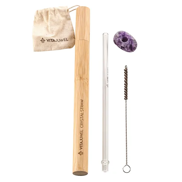 VitaJuwel Crystal Straw Amethyst (Glas-Trinkhalm mit Edelstein) | Marco Schreier