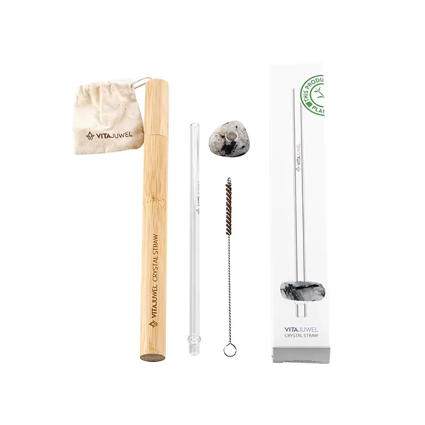 VitaJuwel Crystal Straw Tourmaline Quartz (Glass drinking straw with gemstone) | Marco Schreier