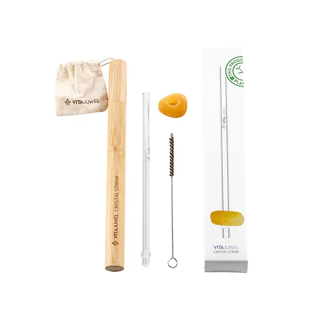 VitaJuwel Crystal Straw Orange Calcite (Glass drinking straw with gemstone) | Marco Schreier