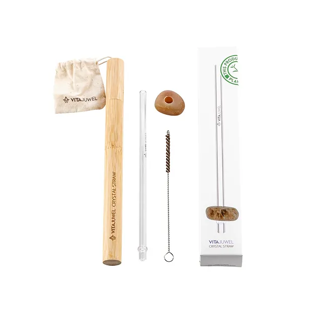 VitaJuwel Crystal Straw Carneol (Glas-Trinkhalm mit Edelstein) | Marco Schreier