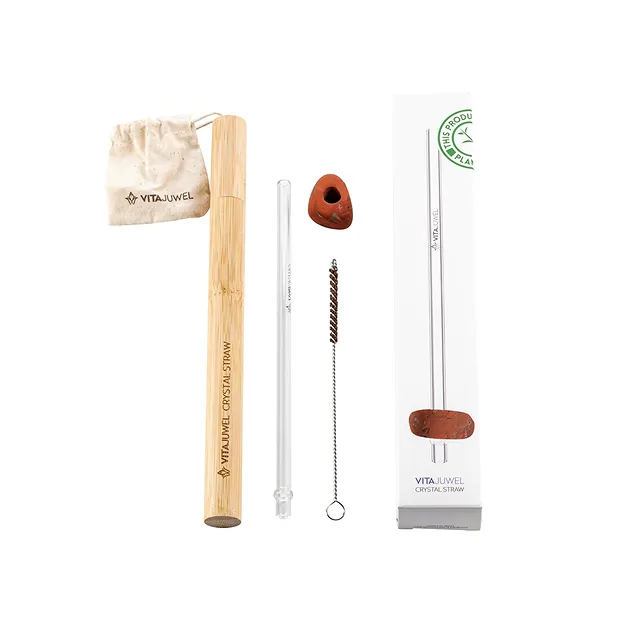 VitaJuwel Crystal Straw jaspe rouge (paille en verre avec pierre précieuse) | Marco Schreier
