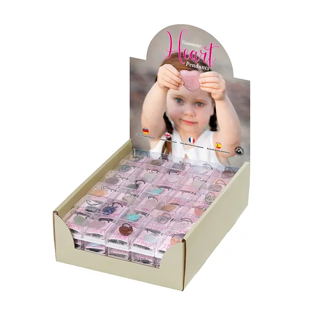 Kartondisplay "Anhänger Herzen" (90 Dosen) | GH Edelsteine, Heilsteine & Schmuck