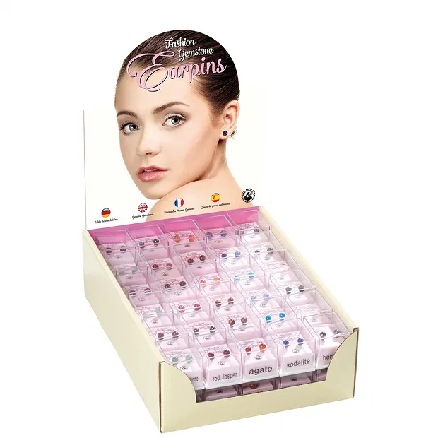 Cardboard display "Earstud 8mm" (60 boxes) | wholesaler gems & healing stones