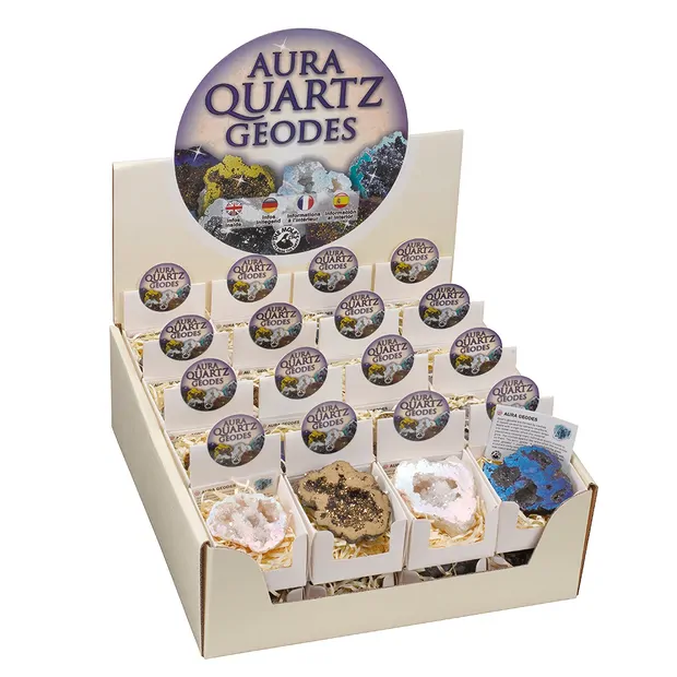 Cardboard display "Aura Geodes" (32 boxes) | wholesaler gems & healing stones