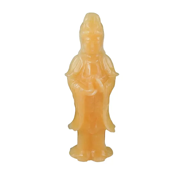 Engraving Kuan Yin, Calcite (orange), 12cm | wholesaler gems & healing stones