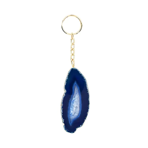 Porte-clés Agate disque (teintée bleu), monture galvanique | Marco Schreier