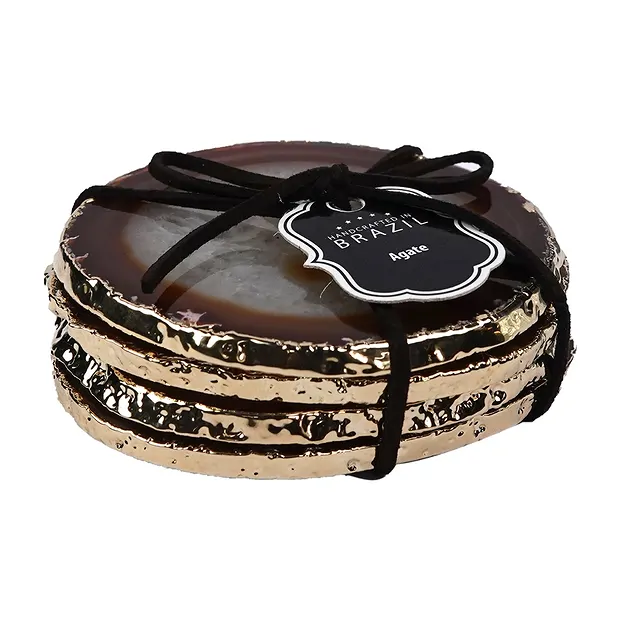 Agate coasters natural, gold-plated edge (4 pcs./set) | Marco Schreier
