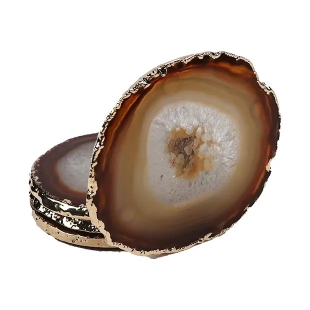 Dessous de verre Agate naturel, bord doré (4 pcs/set) | Marco Schreier