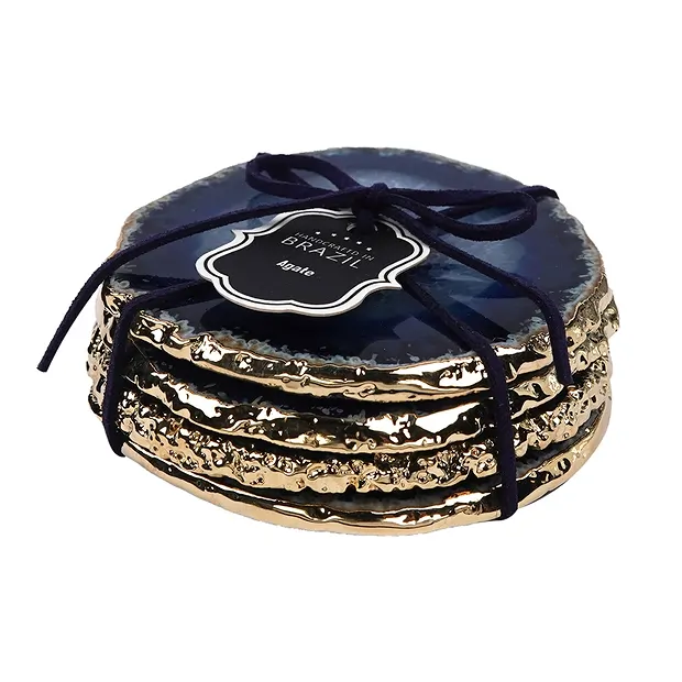 Agate coasters blue, gold-plated edge (4 pcs./set) | Marco Schreier