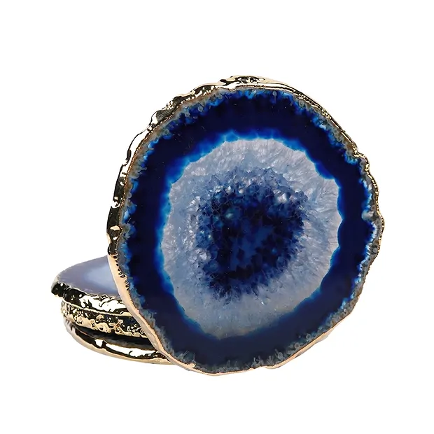 Sottobicchieri in agata blu, bordo placcato oro (4 pz./set) | Marco Schreier