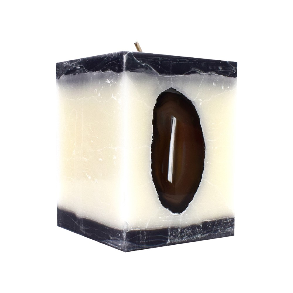 Candle with Agate, cuboid, white, graphite, 10cm | Marco Schreier