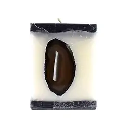 1000104901 Kerze mit Achat, Quader, weiß, graphit, 10cm | Edelsteine, Heilsteine & Schmuck