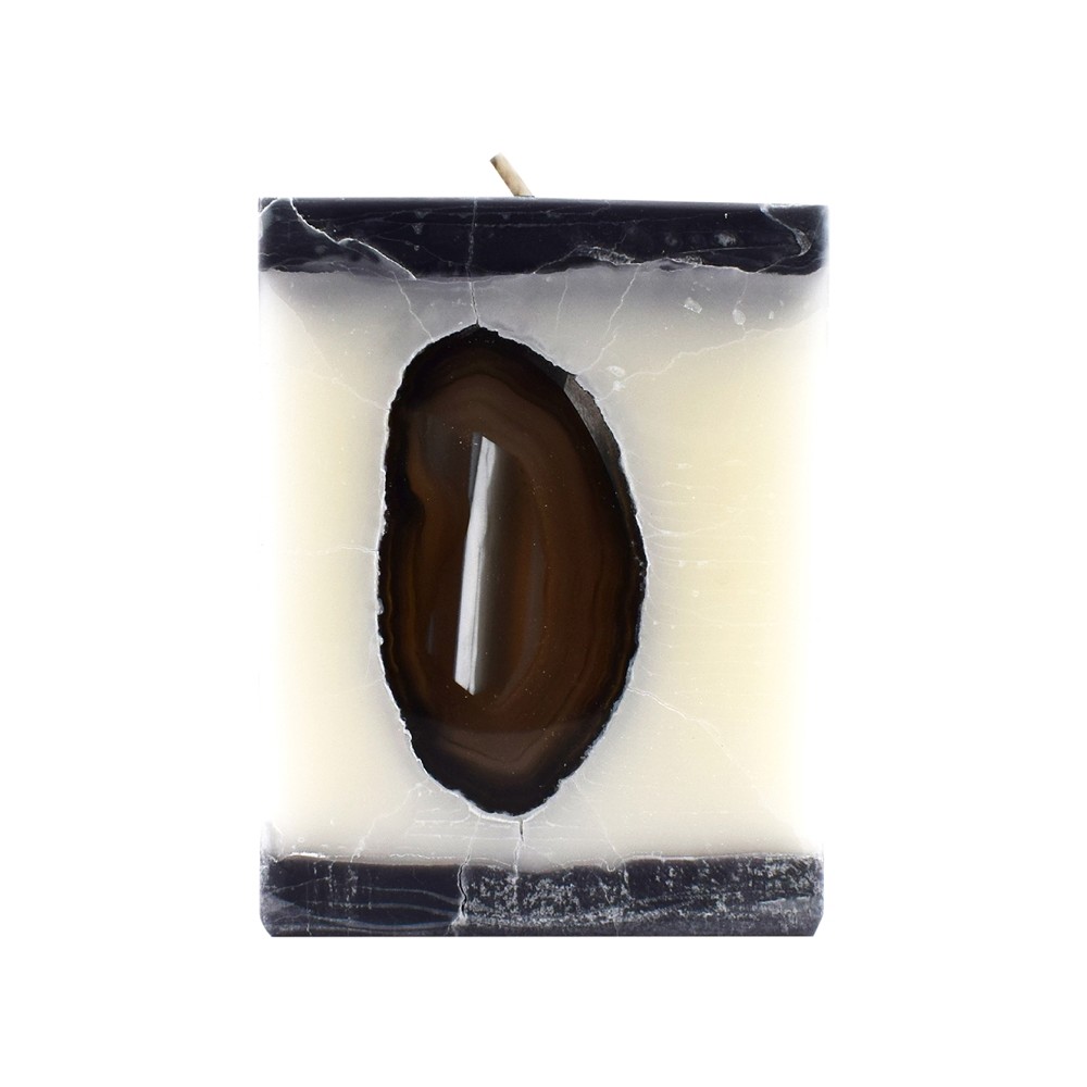 Candle with Agate, cuboid, white, graphite, 10cm | Marco Schreier