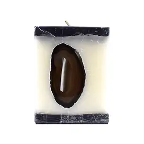 Kerze mit Achat, Quader, weiß, graphit, 10cm | Edelsteine, Heilsteine & Schmuck