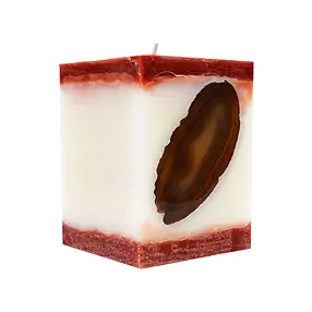 Candle with Agate, cuboid, white, red-brown, 10cm | Marco Schreier