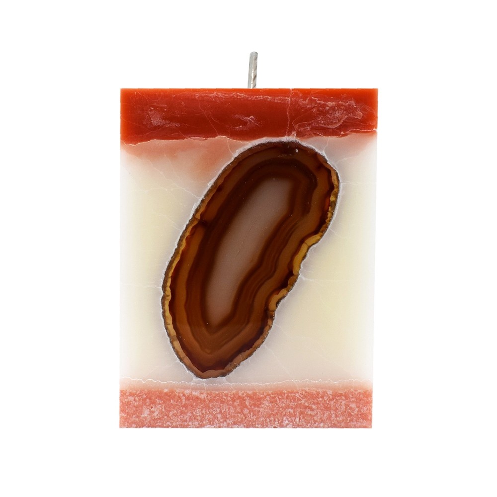Candle with Agate, cuboid, white, red-brown, 10cm | Marco Schreier