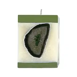 1000104903 Kerze mit Achat, Quader, weiß, grün, 10cm | GH Edelsteine, Heilsteine & Schmuck