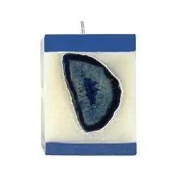 1000104904 Kerze mit Achat, Quader, weiß, blau, 10cm  | Edelsteine, Heilsteine & Schmuck