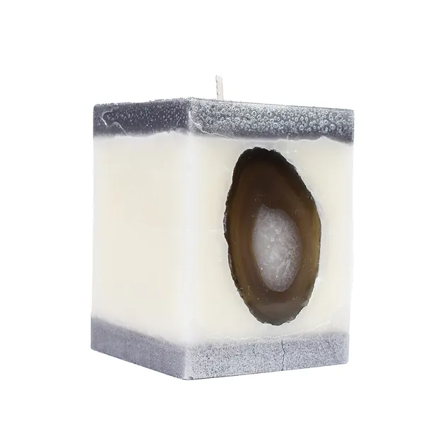 Candela con Agata, cuboide, bianco, argento, 10cm | Marco Schreier