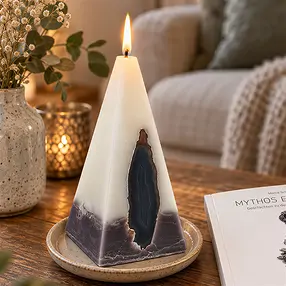 Candela con agata, piramide, bianco, antracite, 11,5 cm | Marco Schreier