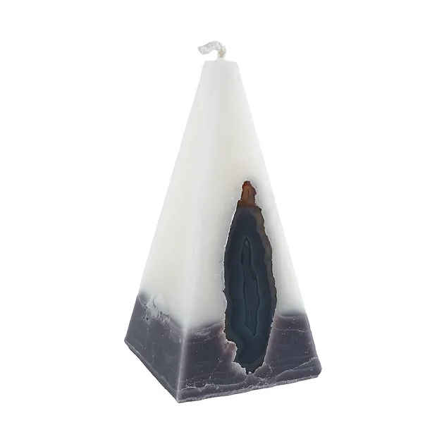 Candle with Agate, pyramid, white, anthracite, 11,5cm | Marco Schreier