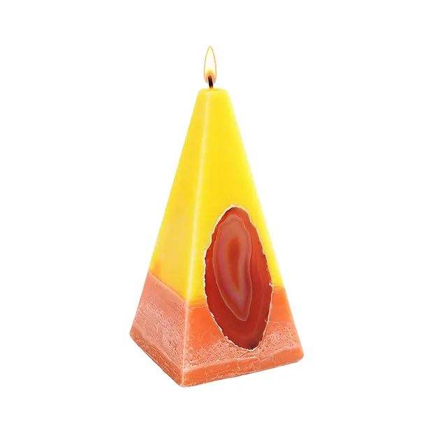 Kerze mit Achat, Pyramide, gelb, orange, 11,5cm | Marco Schreier