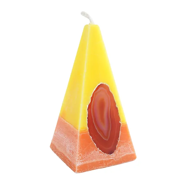 Kerze mit Achat, Pyramide, gelb, orange, 11,5cm | Marco Schreier