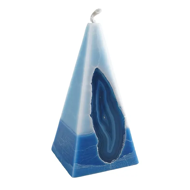 Kerze mit Achat, Pyramide, hellblau, dunkelblau, 11,5cm | Marco Schreier