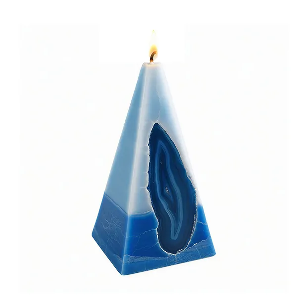 Bougie avec Agate, Pyramide, bleu clair, bleu foncé, 11,5cm | Marco Schreier
