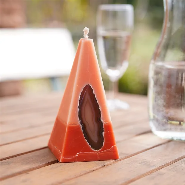 Bougie avec Agate, Pyramide, orange, marron, 11,5cm | Marco Schreier
