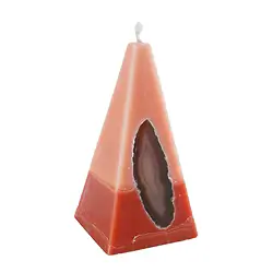 1000104917 Kerze mit Achat, Pyramide, orange, braun, 11,5cm  | Marco Schreier