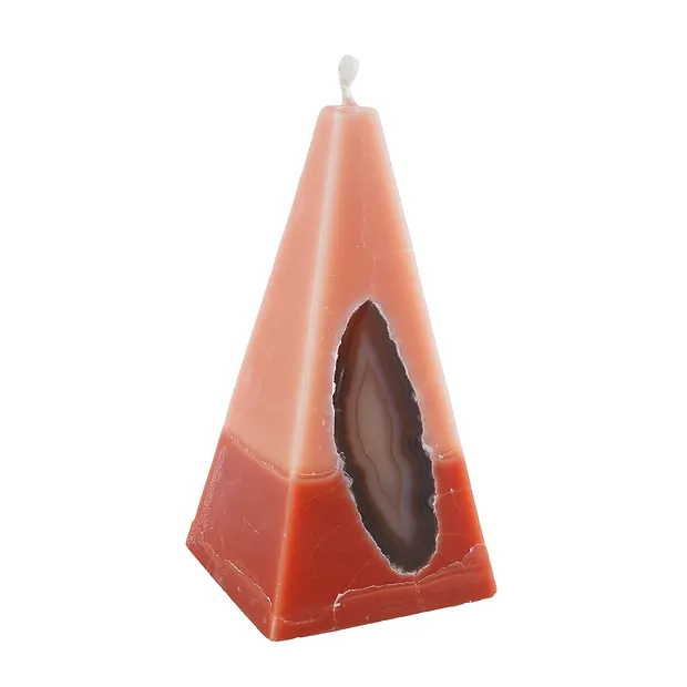 Candle with Agate, pyramid, orange, brown, 11,5cm | Marco Schreier