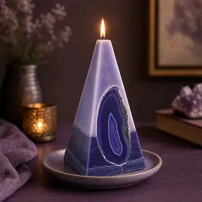 Candela con agata, piramide, viola chiaro, viola scuro, 11,5 cm | Marco Schreier