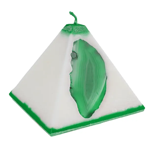 Kerze mit Achat, Pyramide, weiß, grün, 11,0cm | Marco Schreier