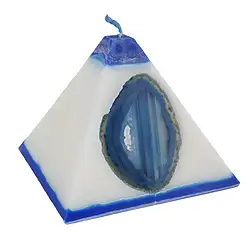 1000104920 Kerze  mit Achat, Pyramide, weiß, blau, 11,0cm | Marco Schreier