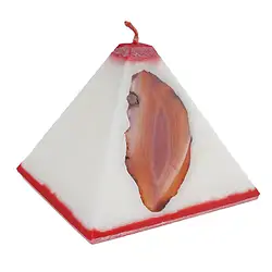 1000104921 Kerze  mit Achat, Pyramide, weiß, rot, 11,0cm | Edelsteine, Heilsteine & Schmuck