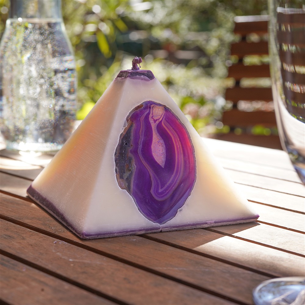Candela con agata, piramide, bianco, viola, 11,0 cm  | Marco Schreier