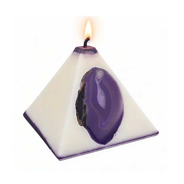 Kerze mit Achat, Pyramide, weiß, violett, 11cm | Marco Schreier