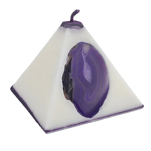 Kerze mit Achat, Pyramide, weiß, violett, 11,0cm | Marco Schreier