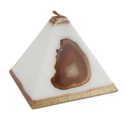 1000104924 Kerze  mit Achat, Pyramide, weiß, gold, 11,0cm | Marco Schreier