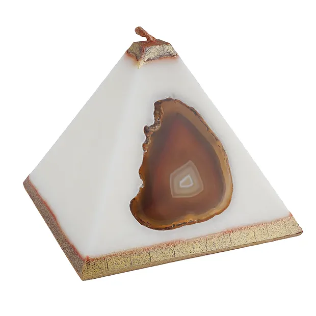Kerze mit Achat, Pyramide, weiß, gold, 11,0cm | Marco Schreier